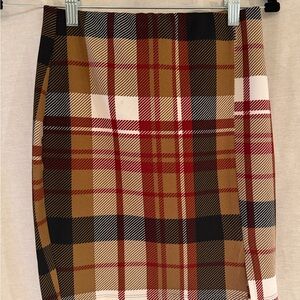 Fashion Nova Plaid Pencil Skirt in Red and Tan